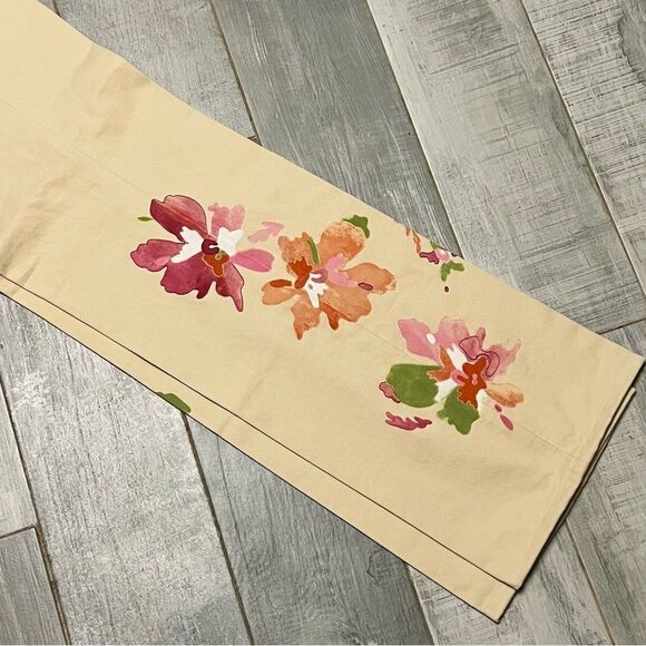 90s Y2K Dana Buchman Cream Pink Floral Painted Embroidered Flare Pant 4 Low Rise - Picture 4 of 15